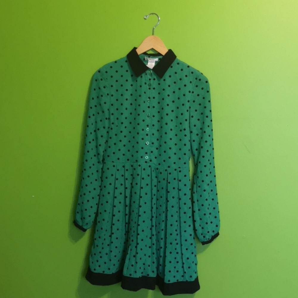 Pleated Green Polka Dot Dress Size Small
